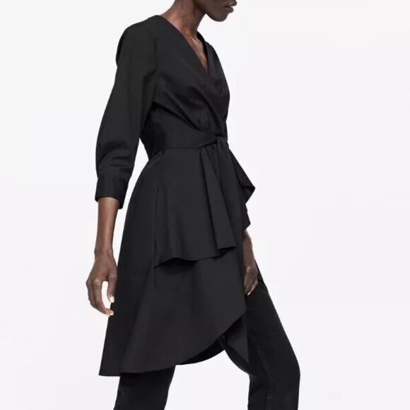 Zara Assymetric Black Poplin Tunic, XS - Picture 3 of 16